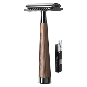 Double Edge Safety Razor Faux Wood Zinc Alloy Handle Razor Heavy Duty Eco-Friendly Razor for Shaving