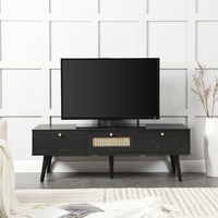 Meuble TV cannelé naturel en bois moderne avec rangement pour salon