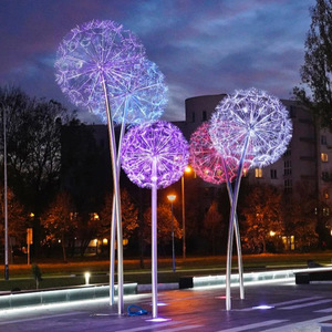 Lampadaire de jardin LED en métal bleu, motif pissenlit, 2700K blanc chaud, IP66, non-démontable, AC 220V, alimenté par énergie solaire, détecteur de mouvement, 10 ans - Product Image 5