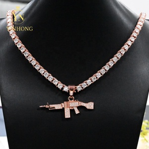 Usa Stock Hip-Hop-Charme Iced Out <span class=keywords><strong>Ak</strong></span>-<span class=keywords><strong>47</strong></span> Hip Hop Punk Schmuck Seil Kette Zirkon Iced Out Gun Moissan ite Anhänger Halskette für Männer - Product Image 4