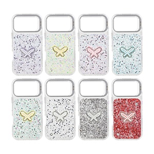 <span class=keywords><strong>Coque</strong></span> de téléphone 3-en-1 en résine papillon scintillante, ornée de perles et de diamants, avec cadre d'objectif et béquille pour <span class=keywords><strong>iPhone</strong></span> 15 16 17 - Product Image 1