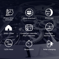 Montre de prière islamique musulmane avec Qibla, Adhan, Azan, Fajr, Alfajr et fonction de pèlerinage, montre horloge arabe