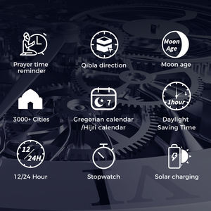 Montre numérique de luxe personnalisable en acier inoxydable avec boussole de prière musulmane Adhan, chronomètre, calendrier Hijri et montres <span class=keywords><strong>Al</strong></span> <span class=keywords><strong>Fajr</strong></span> - Product Image 4