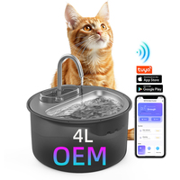 OEM 4L Niveau d'eau visible Wifi Tuya Fontaine à eau pour chat en acier inoxydable Fontaine à boire pour animaux de compagnie Distributeur automatique d'eau avec application