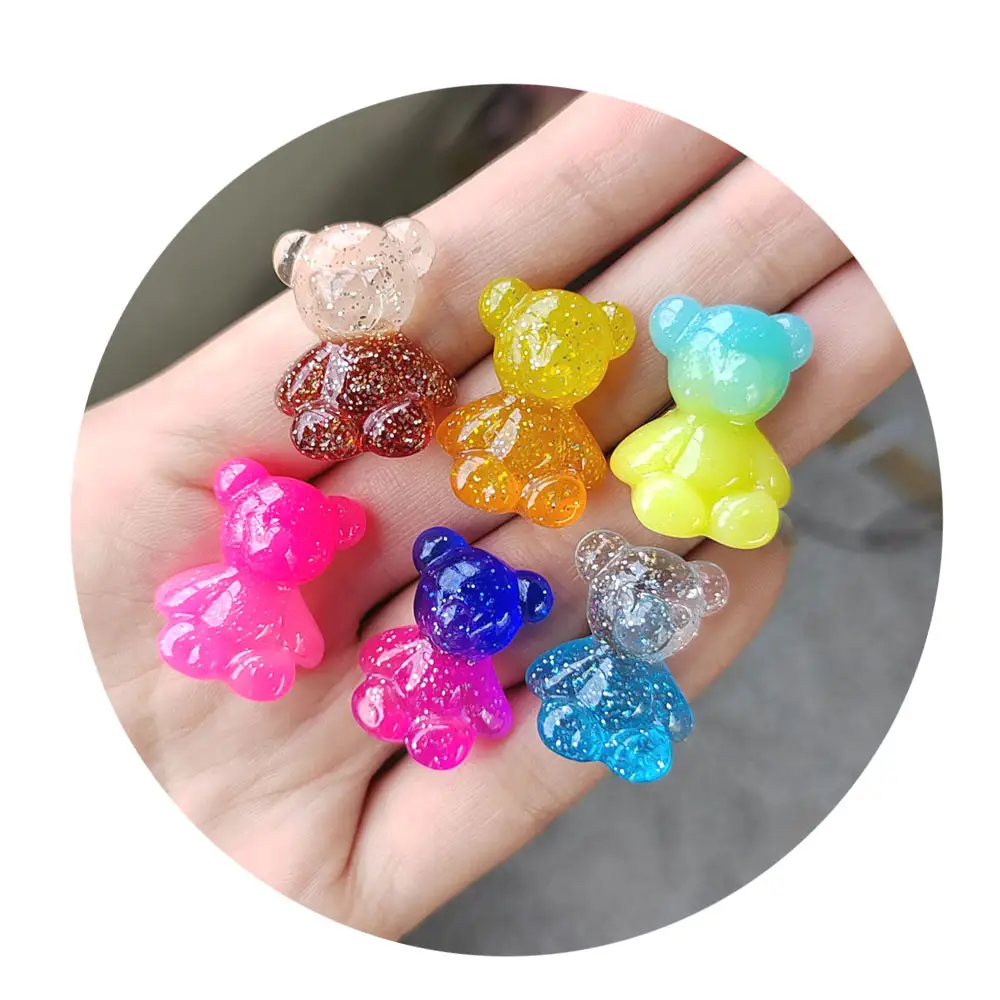 Colorful Mini Gummy Bear Resin Charm 100pcs Animal Miniatures Fairy Garden Toys Jewelry Hair Pin Key Ring Accessories
