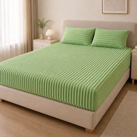 Lot de 3 pièces : Housse de matelas en velours rayé et polaire, couverture de matelas, vente en gros (1 couverture + 2 taies d'oreiller)