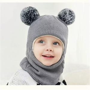 Bonnets de <span class=keywords><strong>ski</strong></span> d'hiver en tricot à pompons pour enfants et bébés, nourrissons et tout-petits avec écharpe et <span class=keywords><strong>masque</strong></span> de protection du visage - Product Image 4