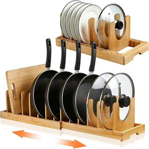 Wooden Extendable Kitchen Countertop Dish <b>Rack</b> With Drainer Multi Function Storage Organizer For Pans Lids <b>Plates</b> - Product Image 1