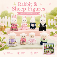 Lot de 8 figurines d'animaux floqués pour maison de poupée, lapins et moutons, jeu d'imitation, vente en gros OEM