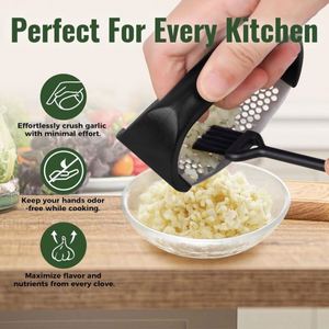 Must-have Kitchen <b>Tools</b> Plastic Handle Multifunctional Garlic Press Stainless Steel 304 Garlic Presser with Garlic Peeler - Product Image 3