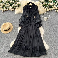 Robe décontractée élégante pour femme, rouge, coupe trapèze, manches longues, taille haute, ceinturée, avec décorations en strass, pour les fêtes et le quotidien