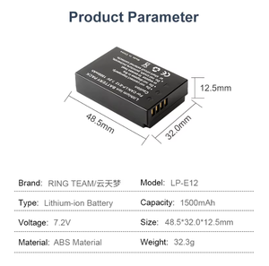 Ringteam Pak baterai isi ulang LP-E12, 7.2V 1500mAh Li-Ion untuk Canon EOS <span class=keywords><strong>M</strong></span> M2 M10 100D Rebel SL1/100D stok kamera Digital - Product Image 3