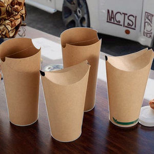 Boîtes en papier pliables jetables personnalisées de <span class=keywords><strong>12</strong></span> <span class=keywords><strong>oz</strong></span> en forme de cône pour frites avec sauce, vente en gros - Product Image 1