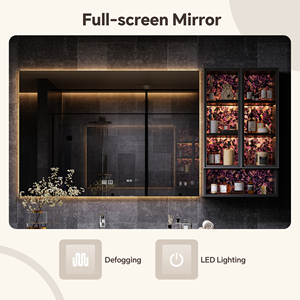 Mobile <span class=keywords><strong>Bagno</strong></span> Sospeso di Lusso Stile Hotel con Top in Quarzo e Armadietto a Specchio LED Intelligente in Legno Massello - Product Image 3