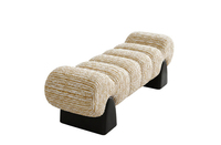 Banc de style médiéval à motif ondulé, banc de bout de lit, tabouret de rangement pour chaussures, banc long en tissu rayé avec base en bois massif, banc de loisirs