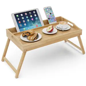 Кухонный лоток для обслуживания, бамбуковый складной сервировочный лоток с ручкой, складные ножки для стола, стол с подставкой для планшета для мобильного телефона