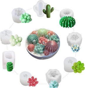 Paquete de 9 Moldes de Silicona para Suculentas, Moldes de Resina para Flores y Velas 2. Molde de silicona 3D con forma de cactus para hacer velas, jabones y resina - Product Image 1