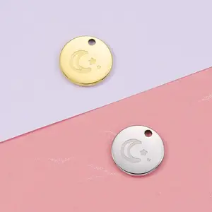 12mm Silber dekorative Edelstahl Star Moon Cute Anhänger Charm Circle Schmuck Armband für Frauen Schmuck herstellung