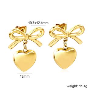 Pendientes de Corazón con Lazo de Circonita de Alta Calidad, Chapados en Oro, de Acero Inoxidable, Antideslustre, con Diseño de Concha, para Mujer - Product Image 3