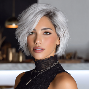 2025 mùa hè mới đến bán buôn vàng trắng lớp tổng hợp Fluffy ngắn Bob tóc giả tự nhiên tóc thẳng nhìn trong suốt SM491 - Product Image 4