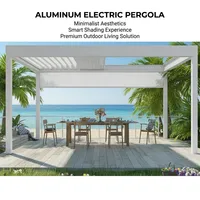Pergola de terrasse électrique extérieure en aluminium, moderne, rétractable, résistante au vent et à l'eau, avec toit à lames, abri solaire pour entreprises