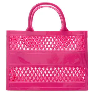 2023 Summer New Candy Color High Capacity Hand bags PVC Hollow Beach Storage Rolling Heart Vegetable Basket Women bag