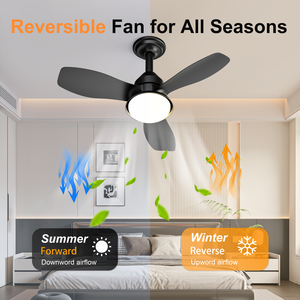 24.4" Black Ceiling <b>Fan</b> with Light, 3 Blades 6-Speed Reversible Quiet DC Motor, Dimmable LED Flush Mount for Bedroom Living Room - Product Image 2
