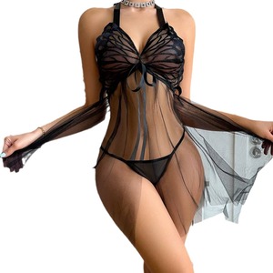 Nouvelle lingerie <span class=keywords><strong>sexy</strong></span> transfrontalière, dos nu, design en maille transparente séduisante, bretelles papillon, polyester, dos plongeant - Product Image 1