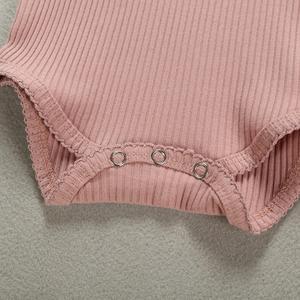 Combinaison en coton tricoté à bords dentelle, couleur unie, printemps-automne, pour bébés 2022 - Product Image 4