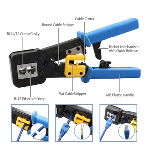 Pinza <span class=keywords><strong>de</strong></span> crimpado manual <span class=keywords><strong>para</strong></span> conectores RJ45, RJ12, Cat5, Cat5e, Cat6, con función <span class=keywords><strong>de</strong></span> pelacables y prensado - Product Image 3
