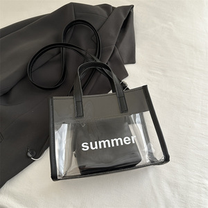 <span class=keywords><strong>Sac</strong></span> à bandoulière grande capacité en PVC pour femme, avec lettres décoratives, fermeture éclair étanche, idéal pour les loisirs, les voyages et le shopping - Product Image 3