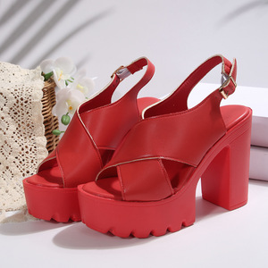 Sandales d'été à talon épais et bride croisée pour femme, style bouche de poisson, vente en gros - Product Image 6