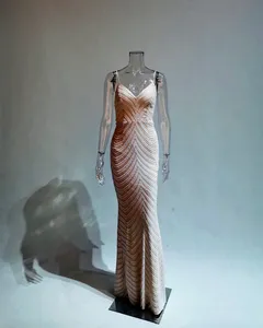 Женское роскошное пикантное Плиссированное длинное вечернее платье на бретельках с V-образным вырезом, модное Повседневное платье с блестками