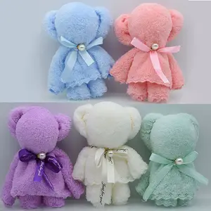 Wholesale High quality 30X30 35X75 cm Gift Package Cute Bear Shaped Decoration Coral Fleece Hand Face Towel For Wedding Guest