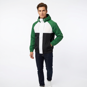Veste coupe-vent à capuche pour homme, hiver, color block, légère, coupe-vent, décontractée, coupe régulière, vert, blanc, noir - Product Image 5