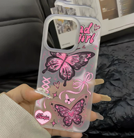 Coque de téléphone portable en TPU anti-chute, motif papillon rose de dessin animé, designs de luxe, vente en gros, pour iPhone 18 17 16 15 14 13 12 Pro