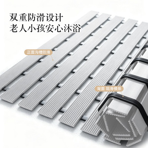 Sky PVC Bathroom Mat Rectangle <b>Light</b> Gray Anti-Slip Water Resistant <b>Shower</b> Floor Mat Minimalist Design - Product Image 2