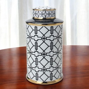 HMS 17 \ "barattolo in ceramica con cilindro geometrico oro nero bianco elegante Design urna e barattolo - Product Image 1
