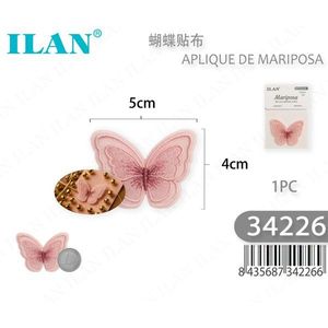 Applique papillon Ilan 5x4cm rose, patch brodé pour la décoration des vêtements - Product Image 1