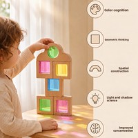 Jouets sensoriels Montessori personnalisés OEM ODM, jouets éducatifs pour la maternelle, blocs de construction en bois de bouleau arc-en-ciel, ensemble de blocs de construction en acrylique transparent