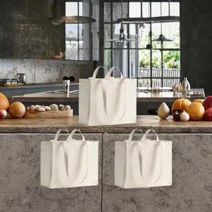 Bolsas de compras reutilizables ecológicas con logotipo personalizado, con cierre de cremallera, asa superior, plegables, 100% algodón, estilo tote, empaquetadas en caja. - Product Image 2
