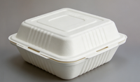 Boîte à lunch en bagasse de 8,7 pouces à 3 compartiments avec couvercle, biodégradable, micro-ondable, pour plats à emporter