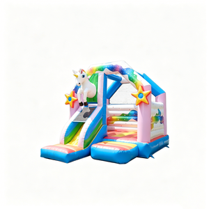 Château gonflable licorne arc-en-ciel avec toboggan, en PVC commercial, pour enfants, pour fêtes en plein air - Product Image 6