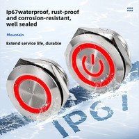 Sakelar Tombol Tekan Logam IP67 dengan Cincin LED Logo Daya Kustom Tipe Ultra-Tipis 22mm, Sakelar Momentary 1NO, Terminal 4Pin