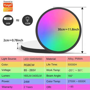 Plafonnier LED RGB CW WW AC avec contrôle via application Tuya, Google et Alexa, gradation progressive, idéal pour la maison, le cinéma maison, les hôtels et les villas - Product Image 4