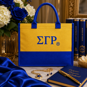 Borsa Tote in Tela <span class=keywords><strong>SGR</strong></span> 1922 Ispirata alla Sorority Sigma Gamma Rho, Design Blu e Oro, Grande Capacità, Vendita all'Ingrosso - Product Image 3