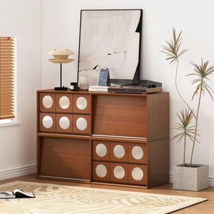 Meuble TV et armoire de rangement vintage en bois de style mi-siècle, monobloc, pour salon et hôtel - Product Image 2