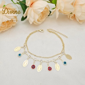 थोक हॉट सेलिंग डबल लेयर एडजस्टेबल आंख एंकलेट पीतल मिश्र धातु 14k कुंवारी क्रॉस - Product Image 5