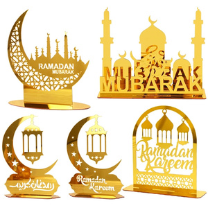 Bonita gran oferta musulmán Eid Mubarak acrílico oro <span class=keywords><strong>Luna</strong></span> y estrella ornamento espejo pegatinas de pared decoración del Festival de Ramadán Islámico - Product Image 5