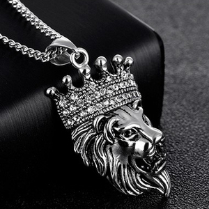 Collar con Colgante de Cabeza de León Grande de Acero Inoxidable y <span class=keywords><strong>Cadena</strong></span> Cubana de Color para <span class=keywords><strong>Hombre</strong></span> y Mujer, Joyería, Regalo, Rey Animal, Estilo Vintage, Moderno - Product Image 5